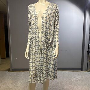 Blue and Cream Patterned LuLaRoe Cardigan - Size M